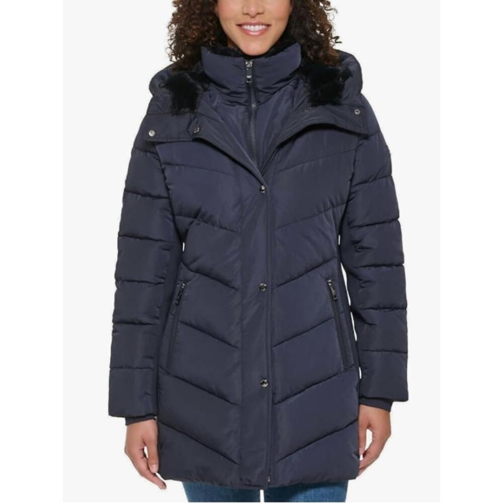 NWT - Andrew Marc Women's Mixed Media Hooded Puffer Jacket